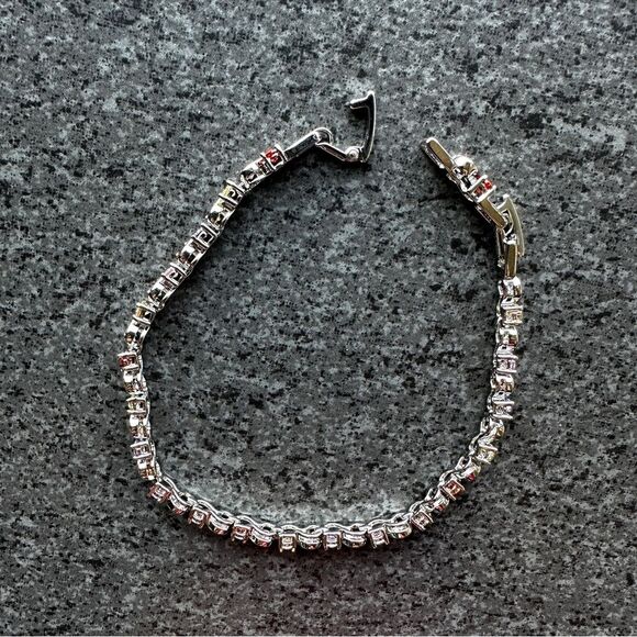 NEW 18K White Gold Plated Round Multicolor Crystal CZ 6.5 / 7.5" Tennis Bracelet - Picture 3 of 12